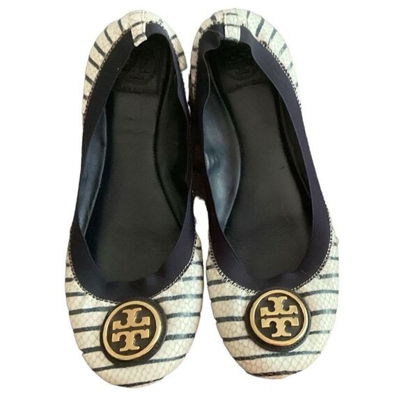 Tory Burch Shoes - Tory Burch Cream w Navy Stripes Ballet Flats 9.5